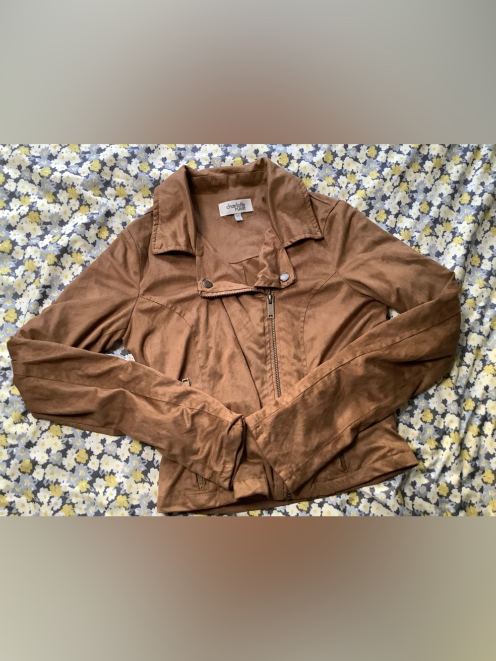 Charlotte Russe Brown Moto-Style Faux Suede Jacket